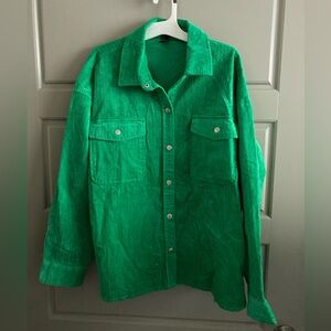 Vibrant corduroy Green Button-Up Shirt